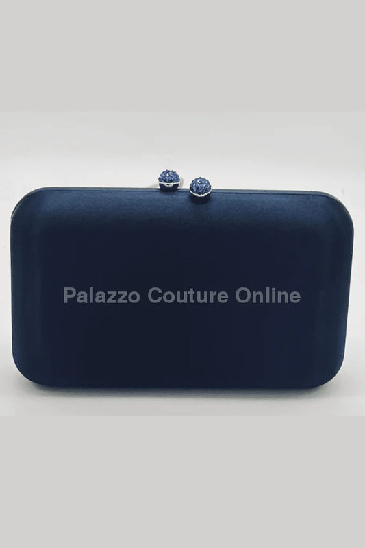 Luxe Silk Navy Evening Clutch with Rhinestone Detail