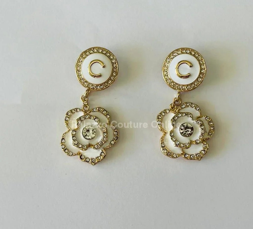 Luxury Flower Drop Earrings – Black and Gold Crystal Statement