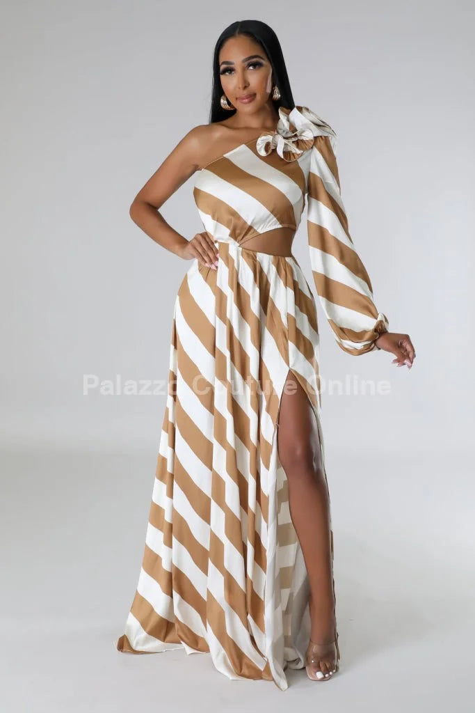 Meet Me In Dubai Gold Satin Dress with One Shoulder Design