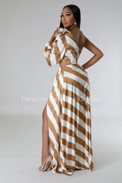 Meet Me In Dubai Gold Satin Dress with One Shoulder Design