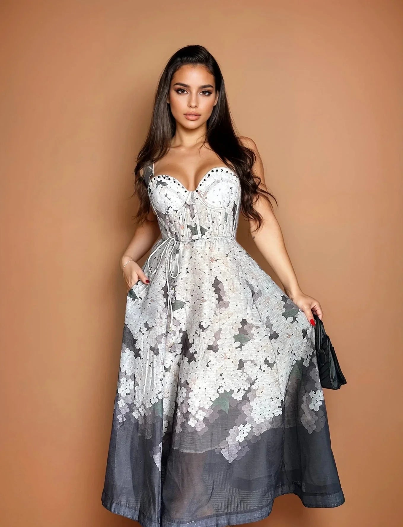 Midnight Bloom Corset Maxi Dress