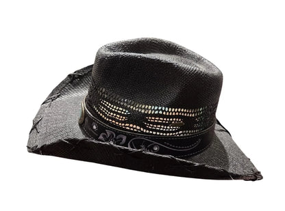 Midnight Rodeo Black Straw Hat with Western Band