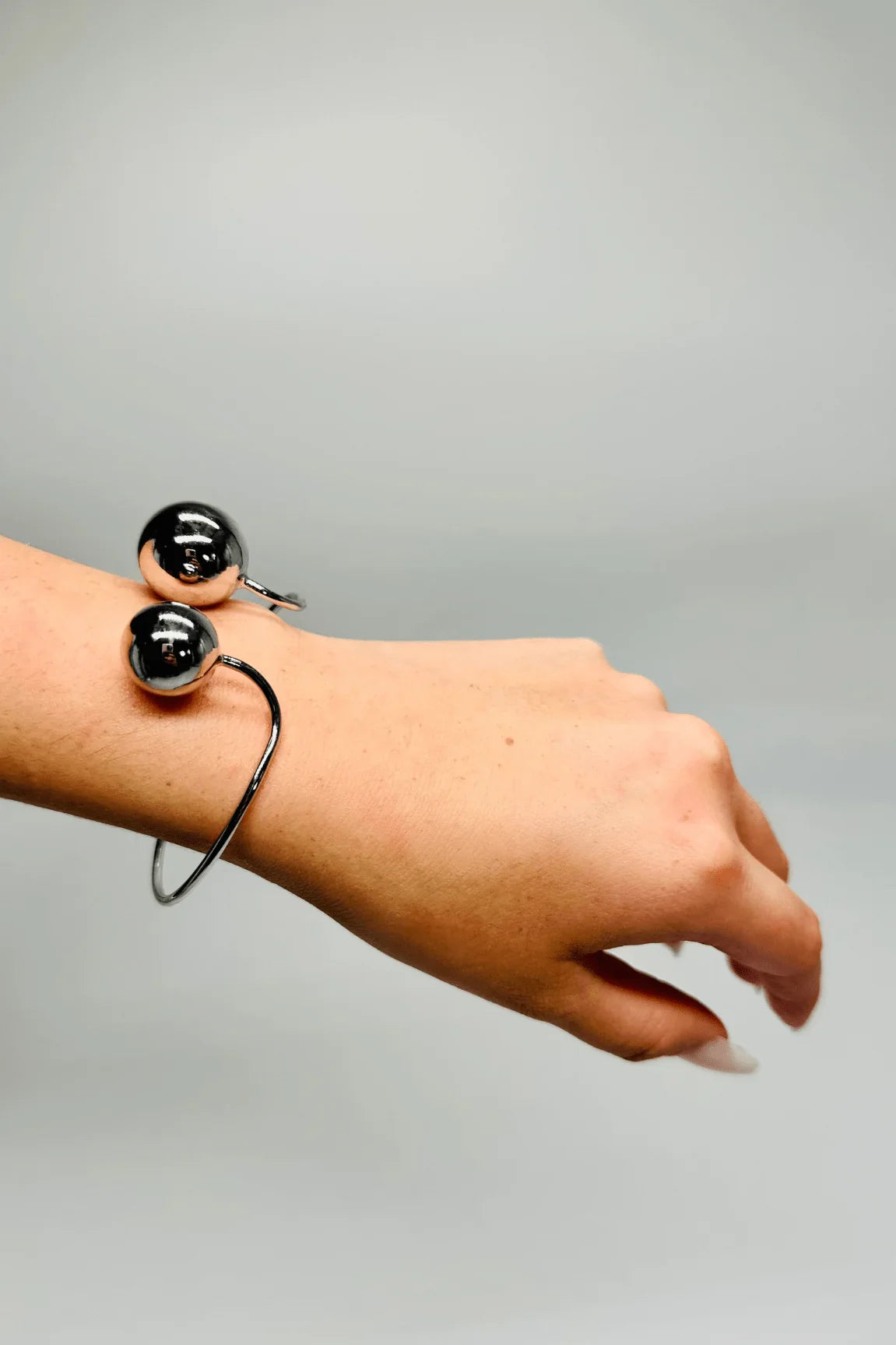 Modern Spherical Cuff Bracelet – Silver