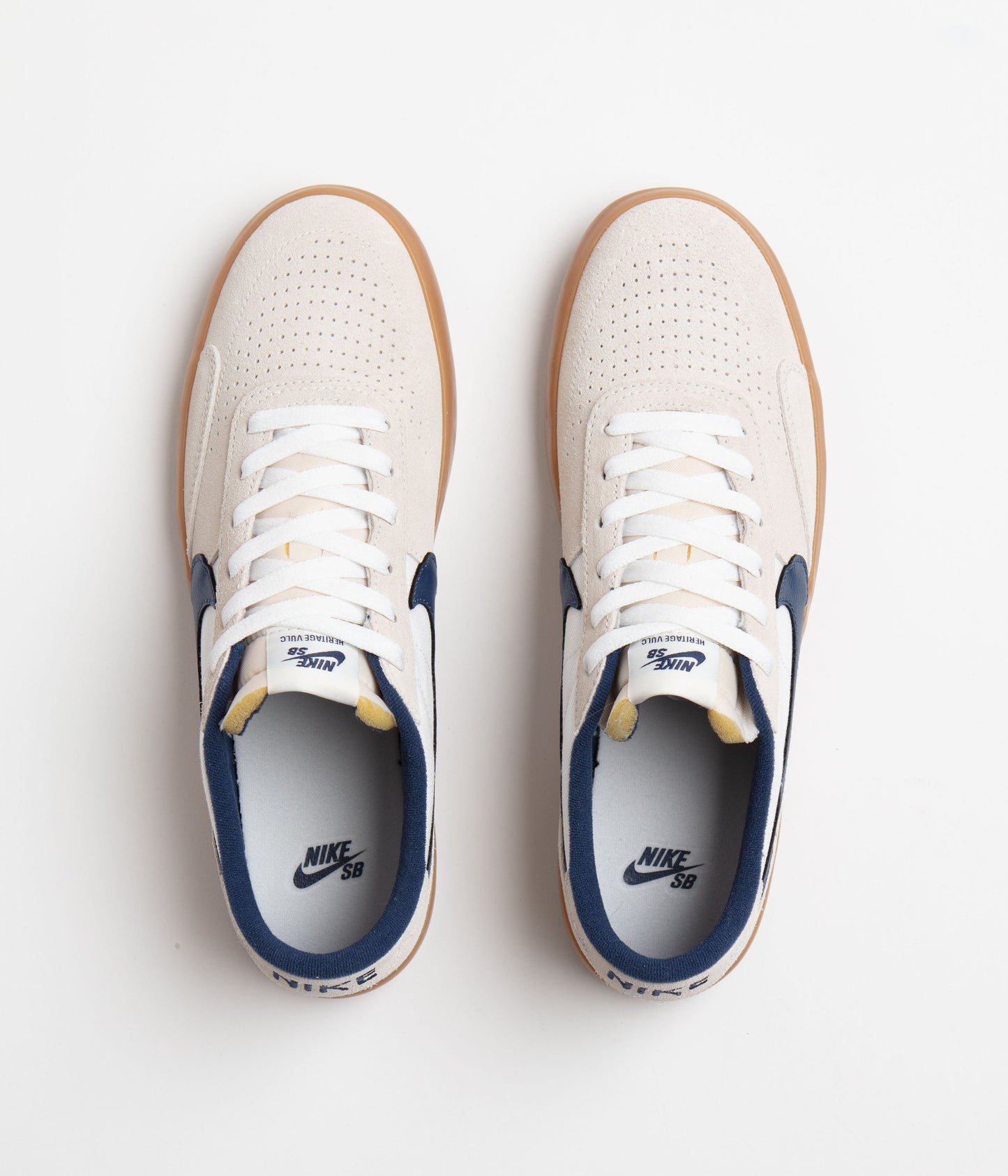 Nike SB Heritage Vulc Shoes - Summit White / Navy - White - Gum Light Brown