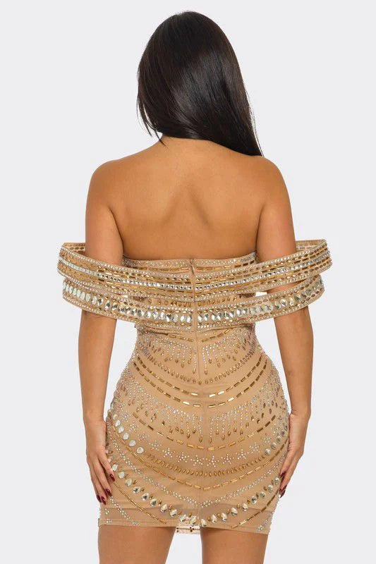 Nude Glam Luxe Mini Dress Nude