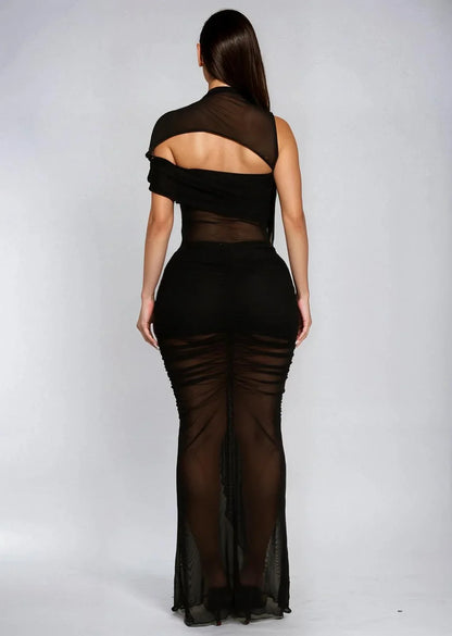 Obsidian Seduction Mesh Skirt Set - Black