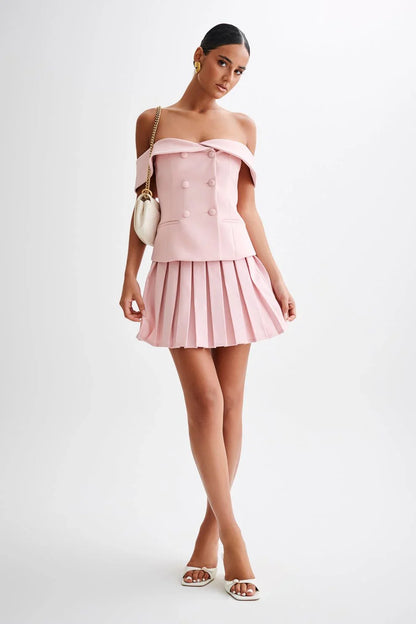 Off-Shoulder Grace Pleated Skirt Set