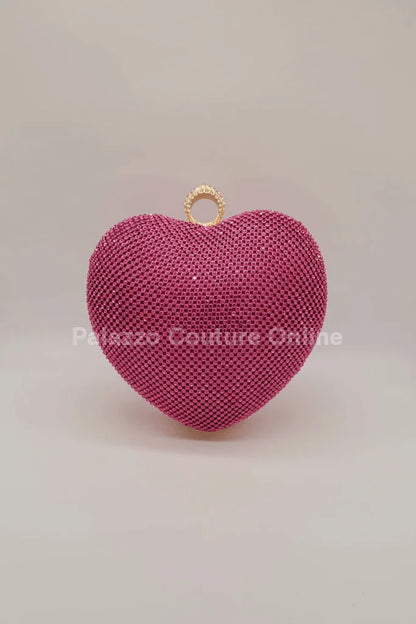 Open Your Heart Clutch Rhinestone Sparkle Evening Bag (Fuchsia)