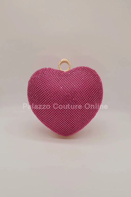Open Your Heart Clutch Rhinestone Sparkle Evening Bag (Fuchsia)