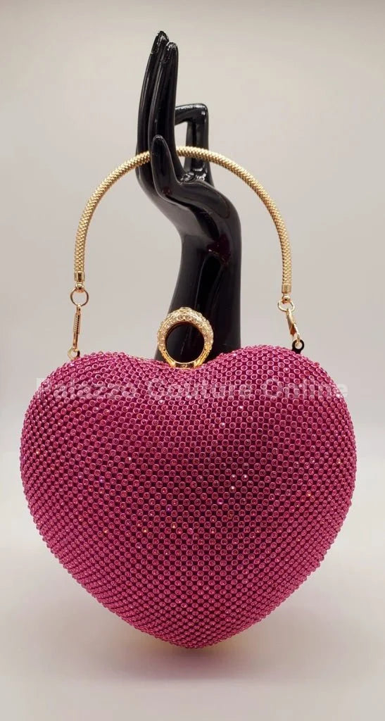 Open Your Heart Heart Clutch Bag with Rhinestone Sparkle (Fuchsia)