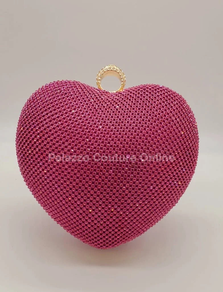 Open Your Heart Heart Clutch Bag with Rhinestone Sparkle (Fuchsia)