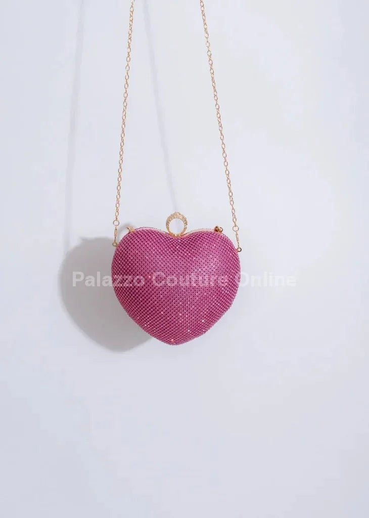 Open Your Heart Heart Clutch Bag with Rhinestone Sparkle (Fuchsia)