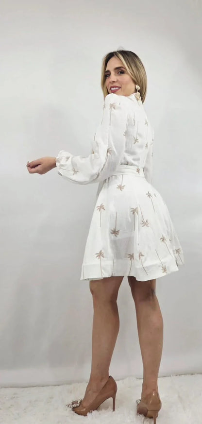 Palm Breeze Shirt Dress White
