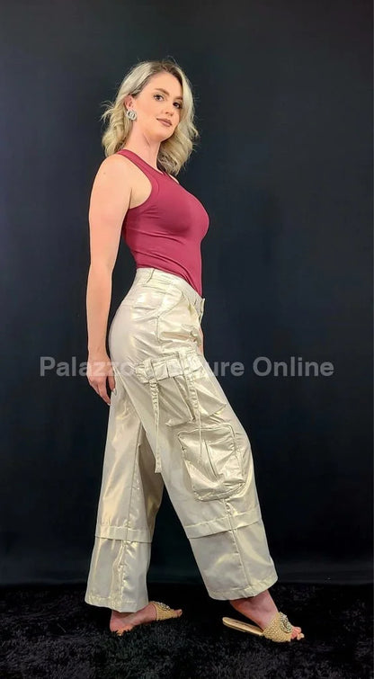 Luminous Shine Utility Cargo Pants (Beige)