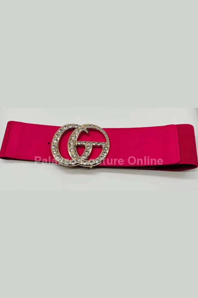 Paris Monogram  Rhinestones Elastic Belt (Fuchsia)