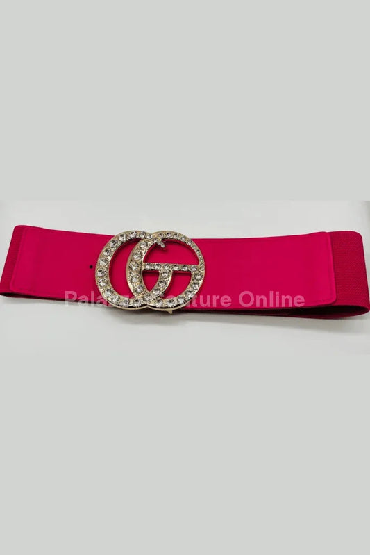 Paris Monogram  Rhinestones Elastic Belt (Fuchsia)