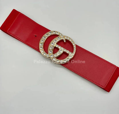Paris Rhinestone Elastic Belt (Red)