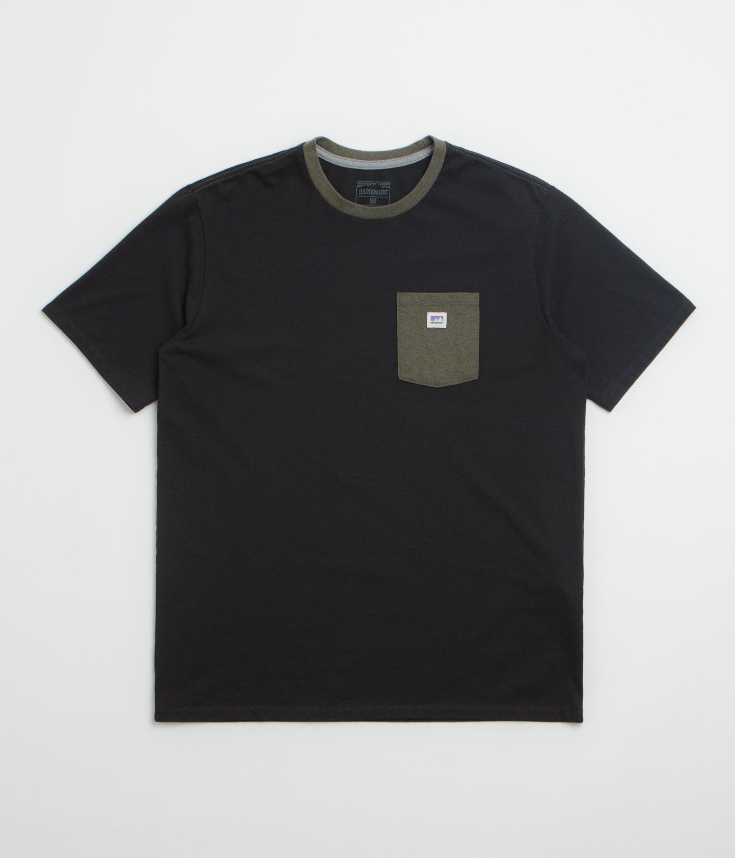 Patagonia Shop Sticker Pocket Responsibili-Tee T-Shirt - Black / Basin Green