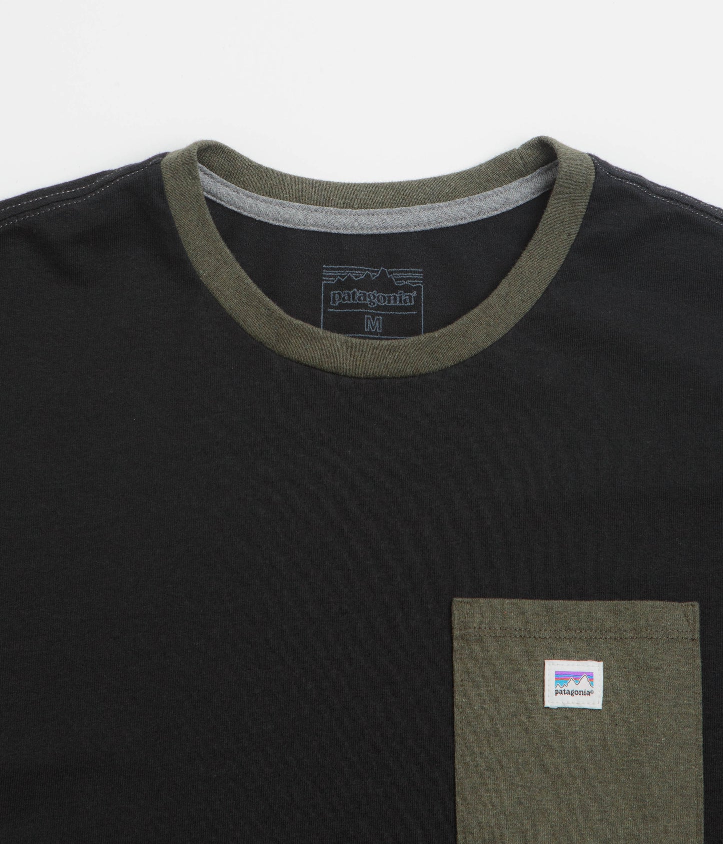 Patagonia Shop Sticker Pocket Responsibili-Tee T-Shirt - Black / Basin Green