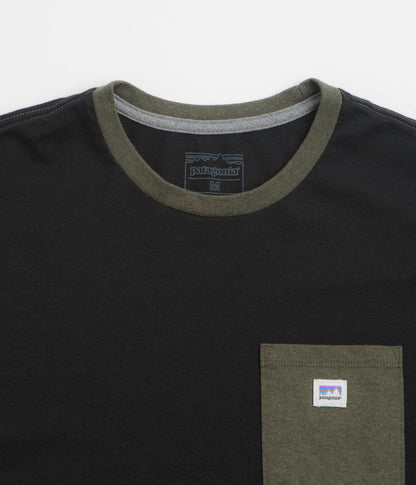 Patagonia Shop Sticker Pocket Responsibili-Tee T-Shirt - Black / Basin Green