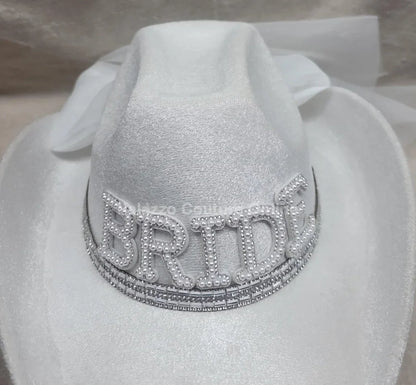 Pearl and Rhinestone Stud Bride  Cowboy Hat (White)