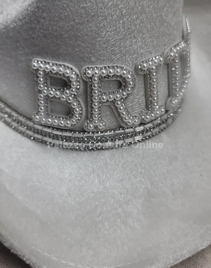 Pearl and Rhinestone Stud Bride  Cowboy Hat (White)