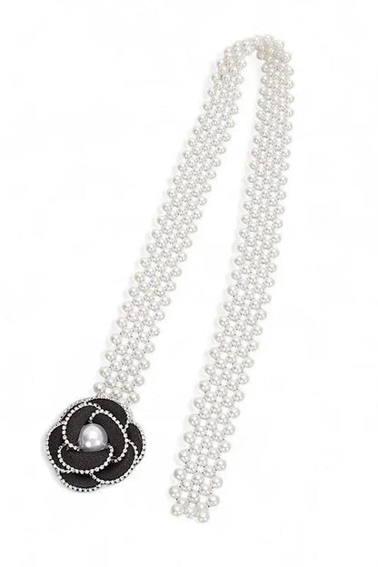 Pearl Bloom Statement Belt Black