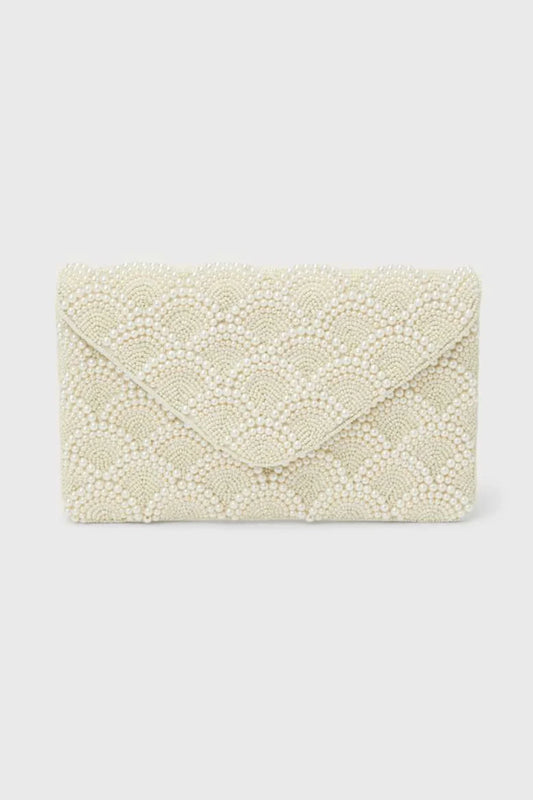 Pearl Elegance Envelope Clutch Ivory