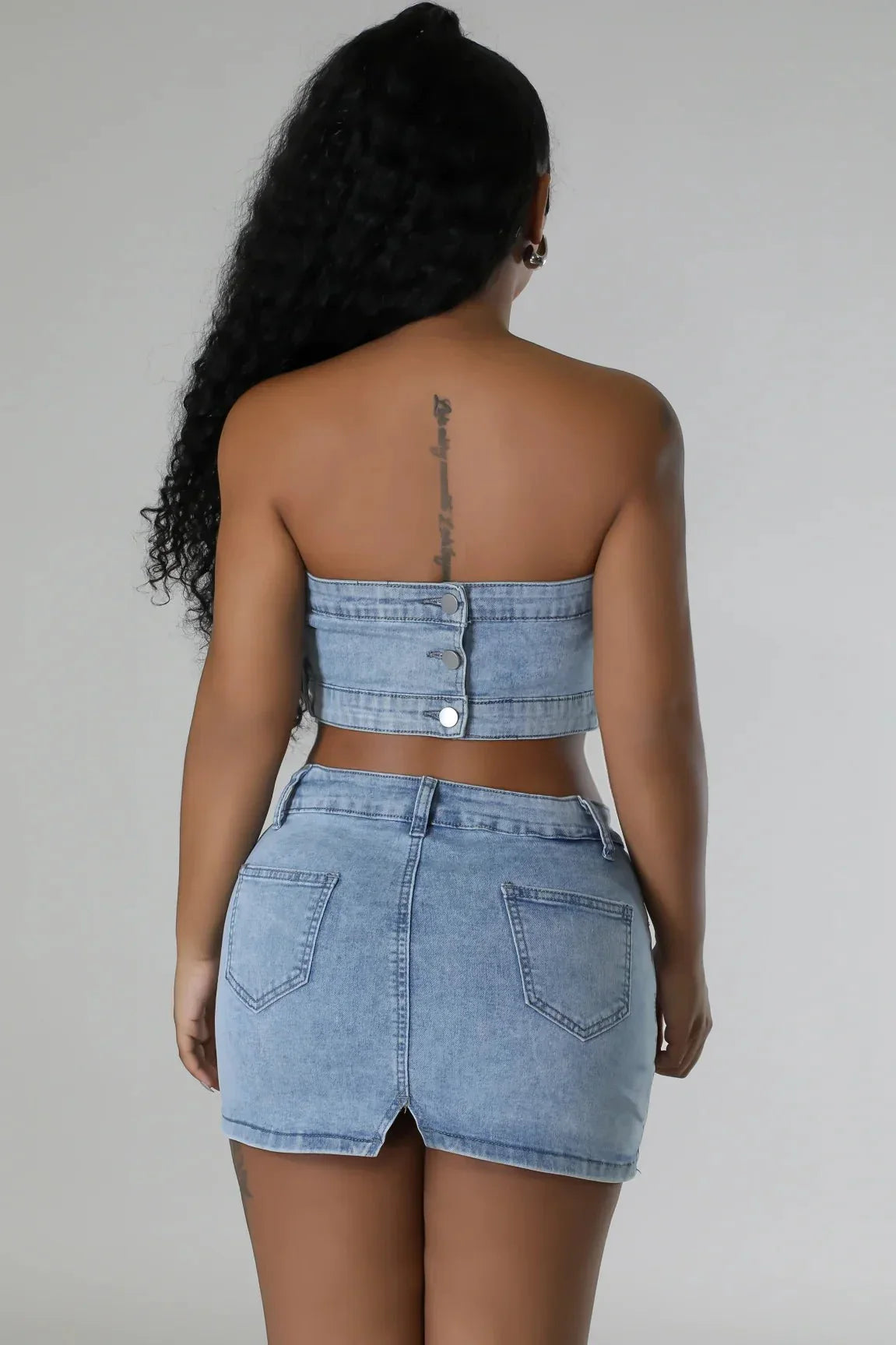 Pearlescent Denim Duo Skirt Set