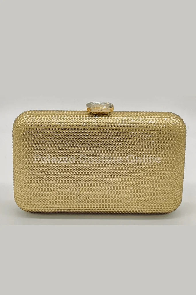 Perfect Timing Rhinestones Clutch Gold