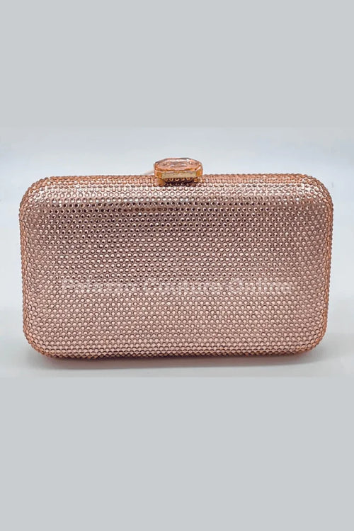 Perfect Timing Rhinestones Clutch Rose Gold