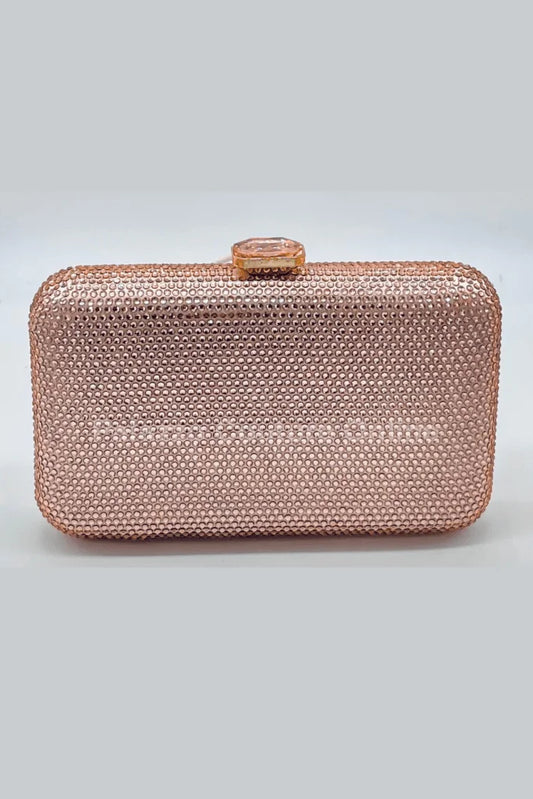Perfect Timing Rhinestones Clutch Rose Gold