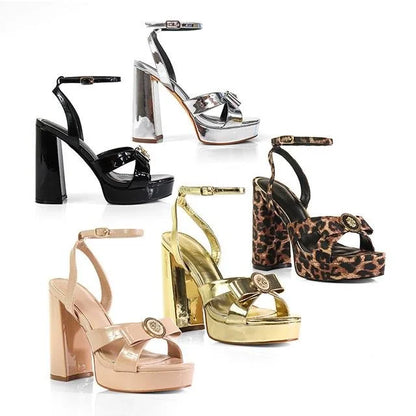 Platform Olina Tamara Cross & Bow Heels -Animal Print