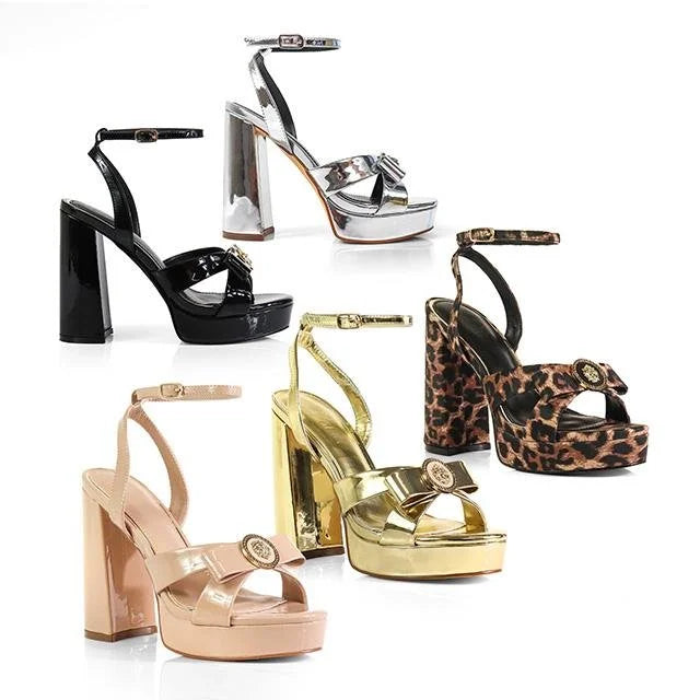 Platform Olina Tamara Cross & Bow Heels -Silver