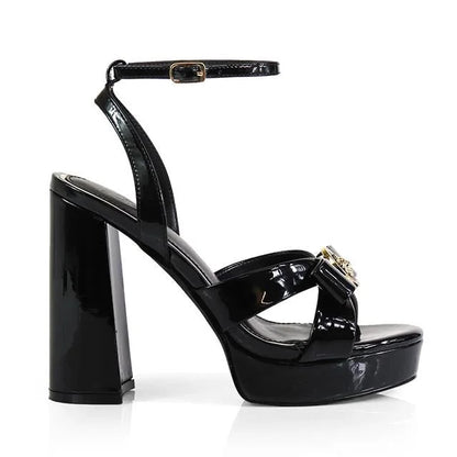 Platform Olina Tamara Cross & Bow Heels -Black