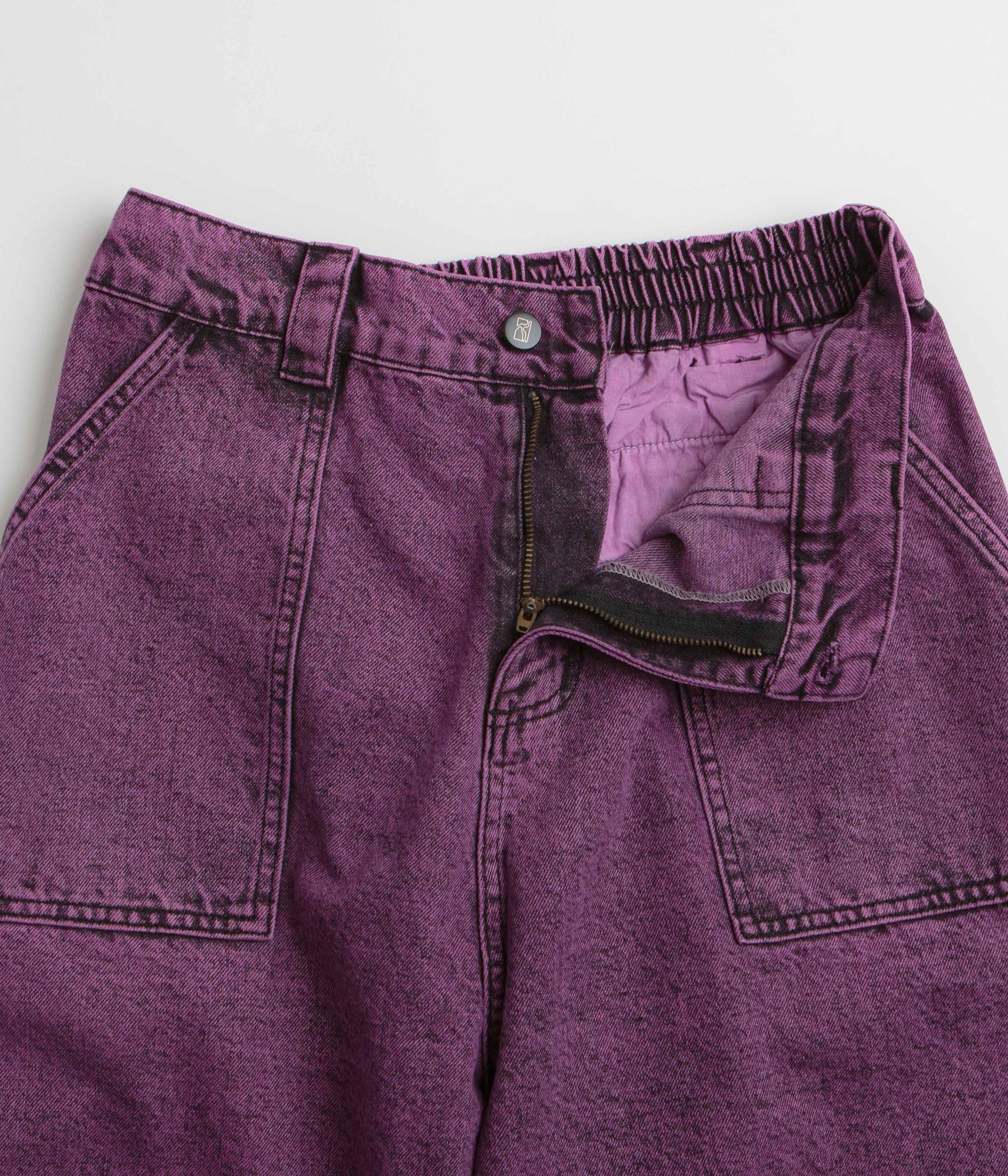 Poetic Collective x flatspot Painter Shorts - Purple Acid Wash Denim