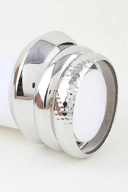 Polished Geometric Cuff Bracelet Set - Silver