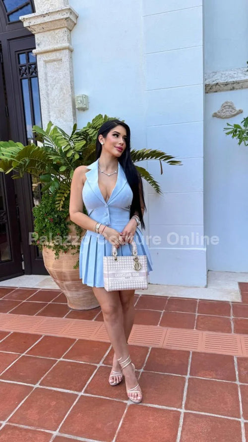 Power Play Pleated Skirt Set (Blue)