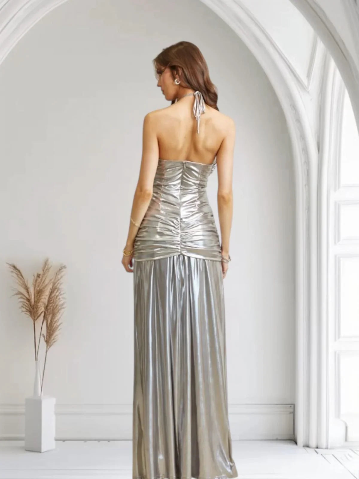Radiant Crystal Metallic Gown - Silver