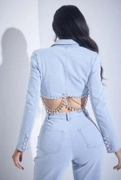 Radiant Crystal Pants and Jacket Set - Demin blue