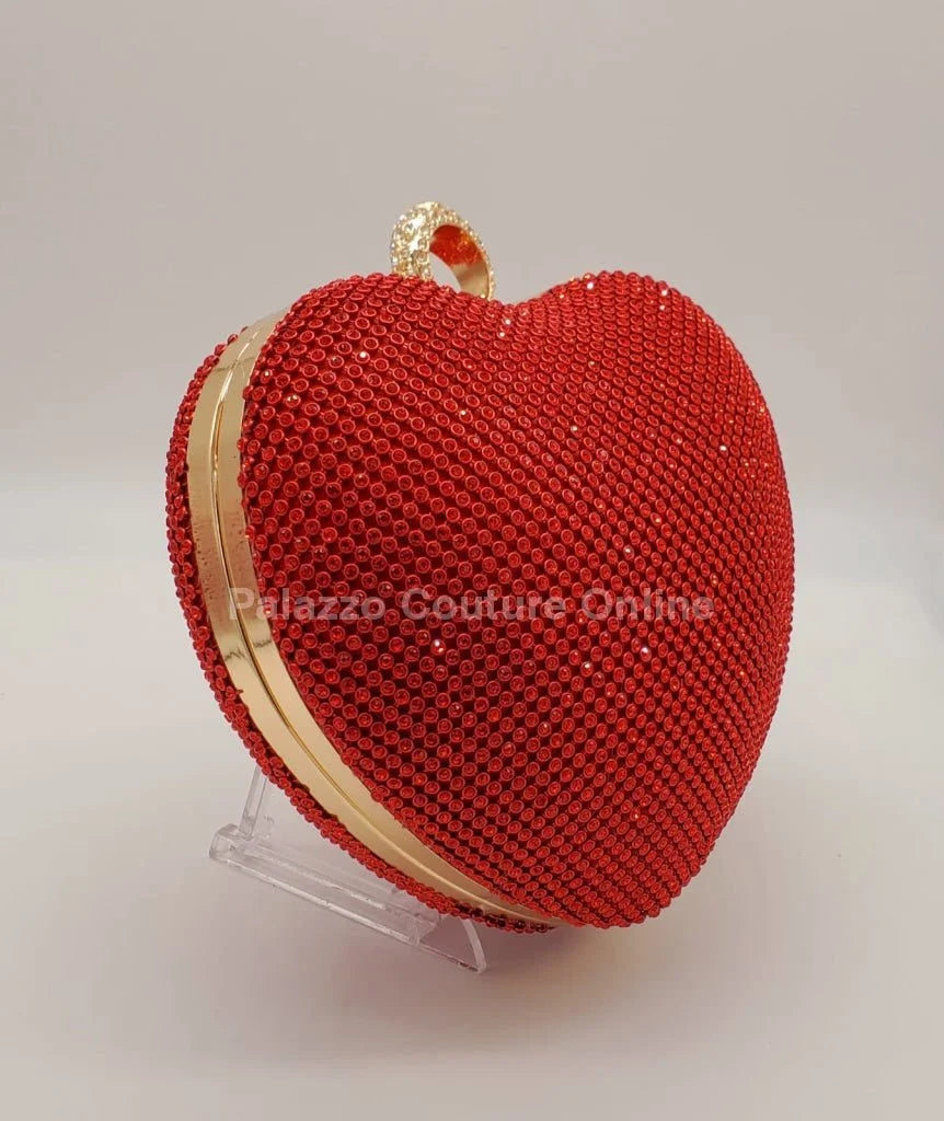 Red Heart Clutch – Rhinestone Sparkle Evening