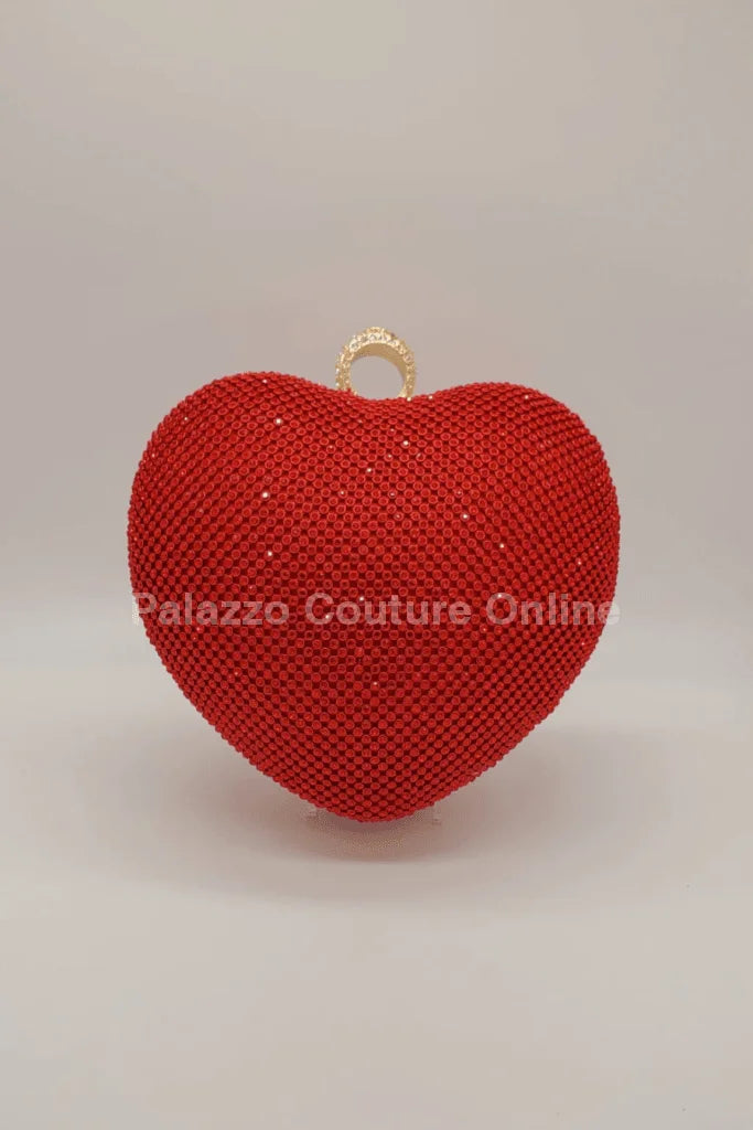 Red Heart Clutch – Rhinestone Sparkle Evening