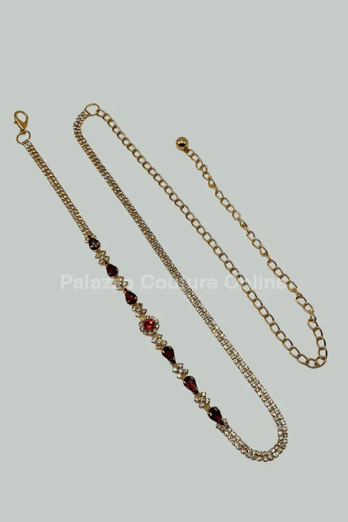 Red Tear Rhinestone Chain Belt (Gold)