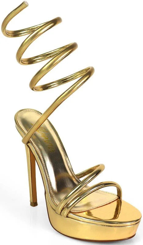 Remeo Metallic Spiral Platform Heels Gold