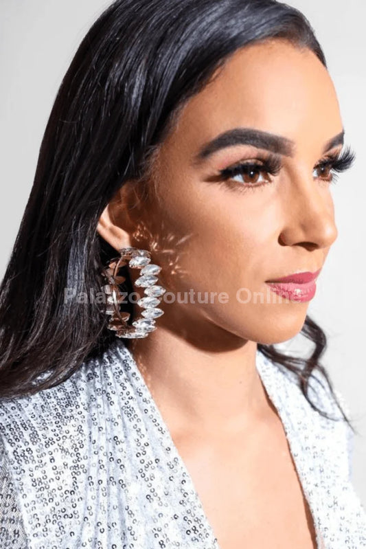 Rhinestone Hoop Earrings with Bold Statement Crystal Design