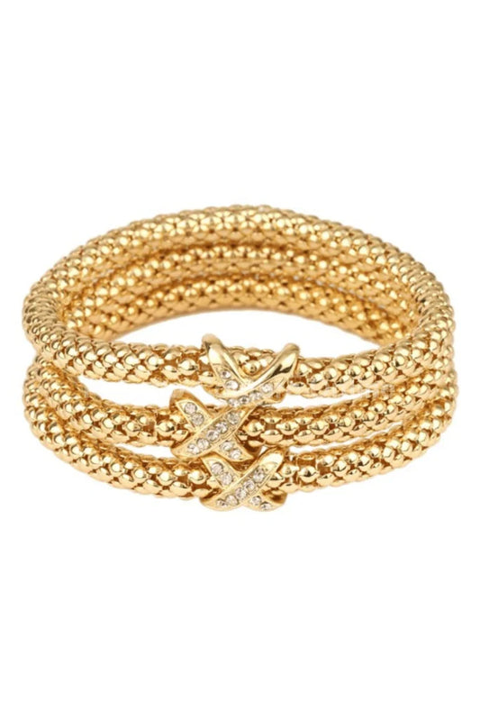 Rhinestone Caviar Multi Stackable  Bracelet (Gold)