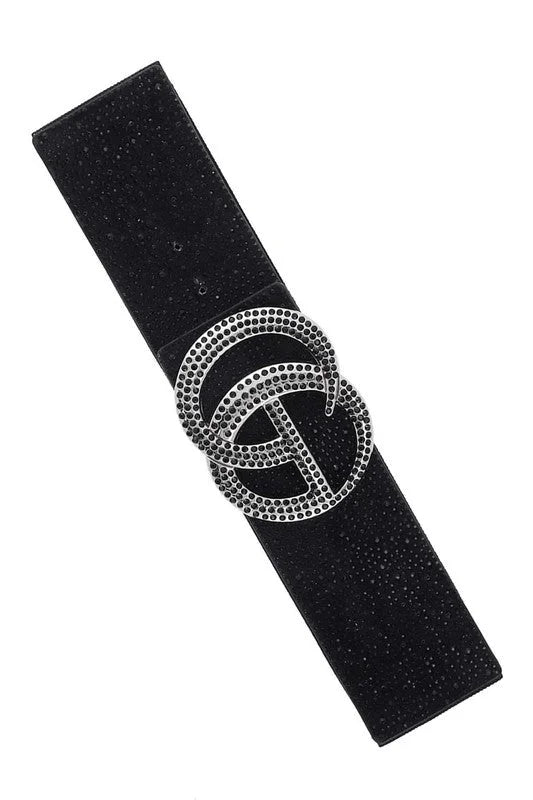 Rhinestone GO Buckle Elastic Belt - Black