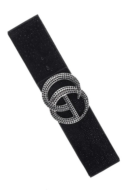 Rhinestone GO Buckle Elastic Belt - Black
