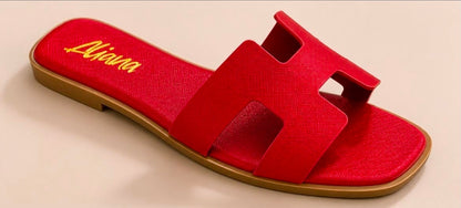 Moonlight Chic Silver Slide Sandals with H Cut-Out Design Marroon