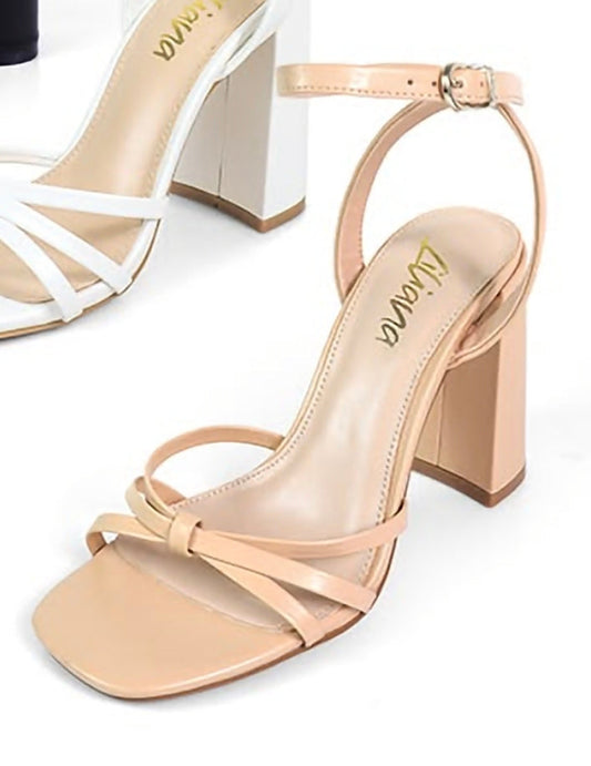 Rodeo Strappy Block Heels Nude